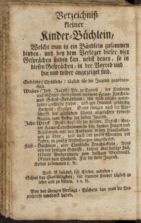 Verzeichniß kleinr Kinder-Büchlein,[...]