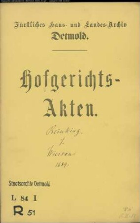 Reinking, Konrad in Detmold gegen Joh. Henrich Wiersen zu Schlangen - Schuldforderung