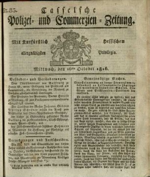 Nr. 83, Mittwoch, den 16ten October 1816