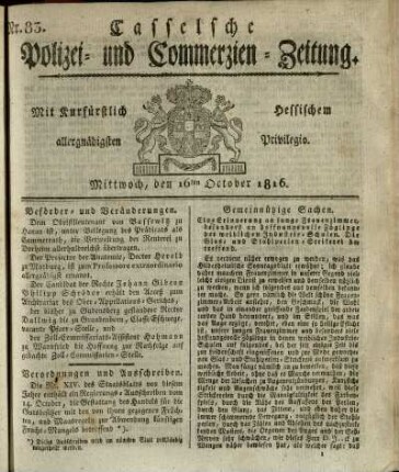 Nr. 83, Mittwoch, den 16ten October 1816