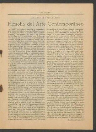 Filosofía del arte contemporáneo : Un libro de Vasconcelos