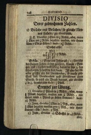 Divisio: Derer gebrochenen Zahlen