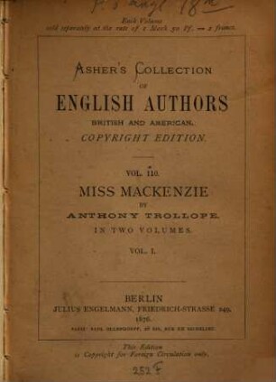 Miss Mackenzie : in two volumes, 1