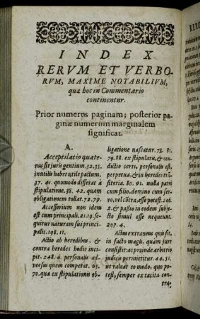 Index Rerum Et Vorborum, Maxime Notabilium, quae hoc in Commentario continentur
