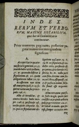 Index Rerum Et Vorborum, Maxime Notabilium, quae hoc in Commentario continentur