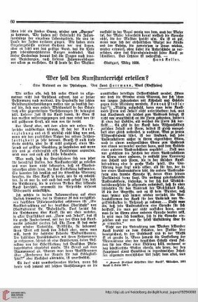 N.F. 9.1929 S. 60-61: Wer soll den Kunstunterricht erteilen? : e. Antwort an die Philologen