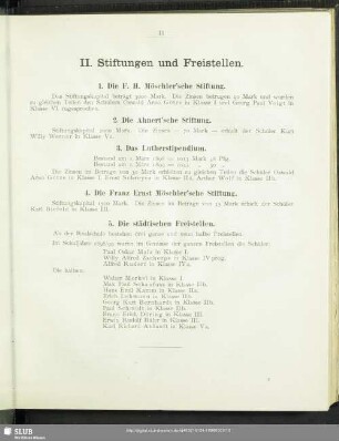 II. Stiftungen und Freistellen