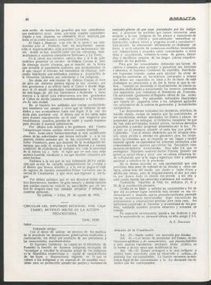 Circular del diputado regional por Cajatambo, antiguo [límite] de la acción pró-indígena