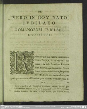 De Vero In Jesu Nato Iubilaeo Romanorum Iubilaeo Opposito