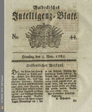 No. 44, Dienstag den 1. Nov. 1785