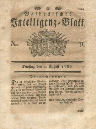 No. 31, Dinstag den 1. August 1786