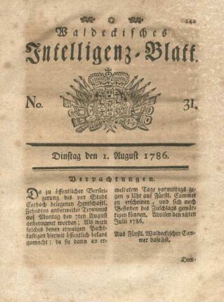 No. 31, Dinstag den 1. August 1786