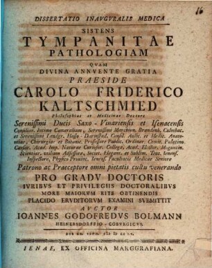 Dissertatio inauguralis medica sistens tympanitae pathologiam