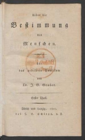 Th. 1: Uiber die Bestimmung des Menschen