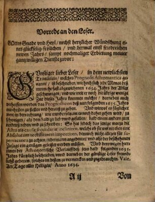 Hermannus De Werne continuatus, Das ist: Prognosis Astronomantica : Darinnen Was doch der Adler, Fuchs vnd Löw mit seinen Adhaerenten Monatlichen, in dem 1635. Jahre werden außrichten ...