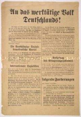 Programmatischer Aktionsaufruf der Unabhängigen Sozialdemokratischen Partei Deutschlands zur Verwirklichung von Demokratie und Sozialismus