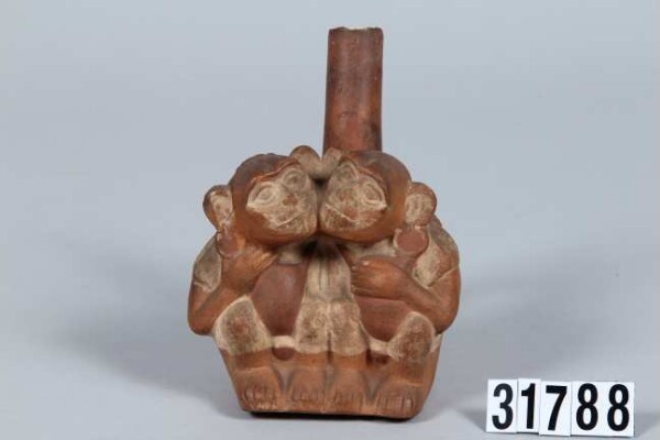 Fork-necked vessel in the shape of 2 monkeys