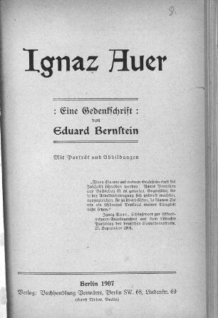 Ignaz Auer : eine Gedenkschrift