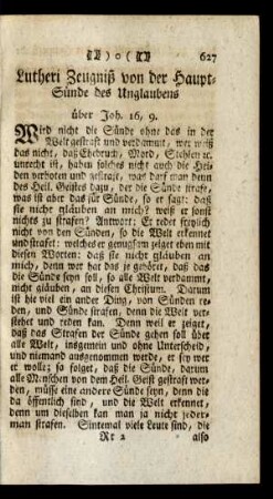 Lutheri Zeugniß von der Haupt-Sünde des Unglaubens.