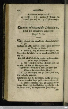 Die neun und zwanzigste Unterredung. Ueber die umgekehrte gedoppelte Regel de tri