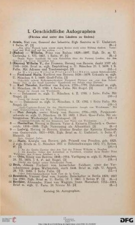 I. Geschichtliche Autographen (Nr. 1-270)