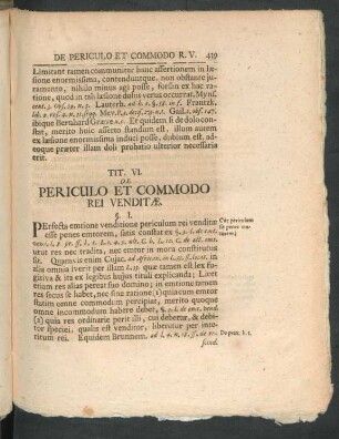 Tit. VI. De Periculo Et Commodo Rei Venditae