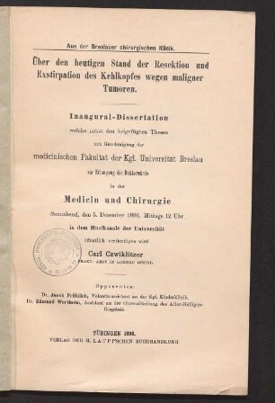 Über den heutigen Stand der Resektion und Exstirpation des Kehlkopfes wegen maligner Tumoren