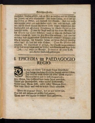 I. Epicedia im Paedagogio Regio
