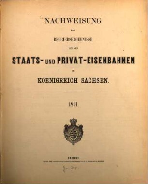 Nachweisung der Betriebsergebnisse bei den Staats- und Privat-Eisenbahnen im Königreich Sachsen. 1861 (1862)