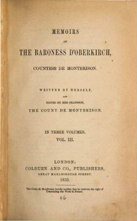 Memoirs : Written by herself and edited by her grandson, the Count de Montbrison. In three volumes. 3