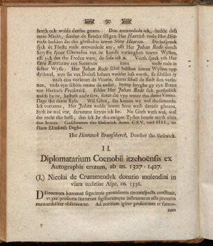 II. Diplomatarium Coenobii itzehoёnsis ex Autographis erutum,[...] - XI. Henningii Molitoris Concessorium ad colligendos[...]