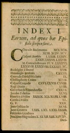 Index I. Eorum, ad quos hae Epistolae scriptae sunt.