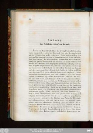 Anhang. Das Verhältnis Calvin's zu Zwingli.