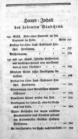 Haupt-Inhalt des siebenten Bändchens