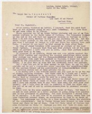 Brief aus London an Ralph Mc Allister Ingersoll