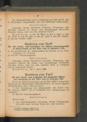 Nachtrag zum Tarif