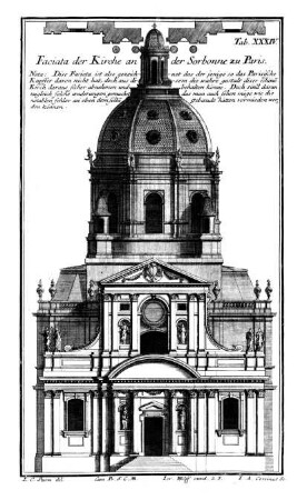 Tab. XXXIV. - Faciata der Kirche an der Sorbonne zu Paris.