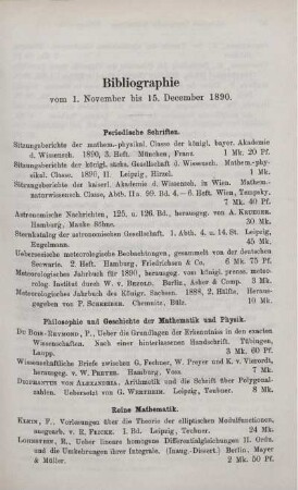 Bibliographie vom 1. November bis 15. December 1890.
