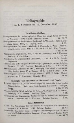 Bibliographie vom 1. November bis 15. December 1890.