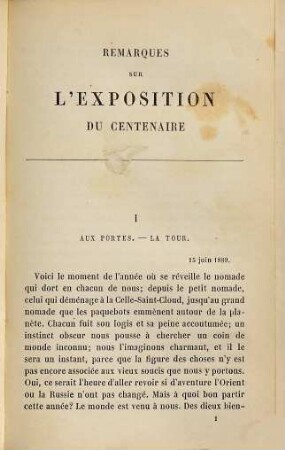 Remarques sur l'exposition du centenaire