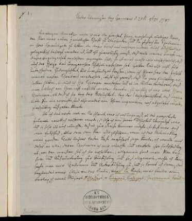Nr. 3: Brief von Friedrich Burchard Beneken an Johann Martin Miller, Kloster Wennigsen bey Hannover, 25.10.1787