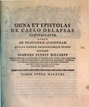 Signa Et Epistolae De Caelo Delapsae : Prolvsio Historica