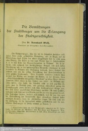 Die Bemühungen der Stahlberger und die Erlangung der Stadtgerechtigkeit