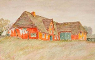 Nebel auf Amrum, rotes Bauernhaus