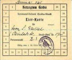 Bezugskarte der Stadt Gotha für Eier