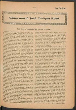 Como murió José Enrique Rodó : Los últimos momentos del escritor uruguayo