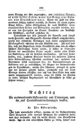 A ) für auswandernde Ackerwirthe