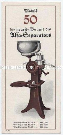 Modell 50 - die neueste Bauart des Alfa-Separators