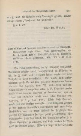 687-688 [Rezension] Montanus, Jakob, Jacobi Montani Spirensis vita illustris ac divae Elisabeth hungarorum regis filiae