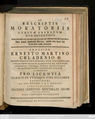De Rescriptis Moratoriis Cvrsvm Vsvrarvm Non Sistentibvs